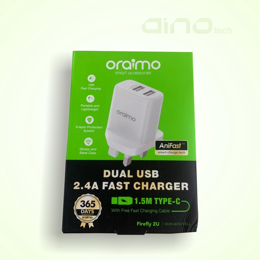 ORAIMO DUAL USB 2.4A TYPE C FAST CHARGER